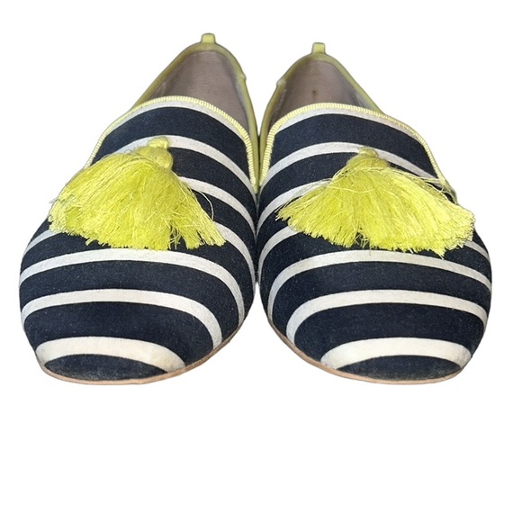 Boden Rowan Navy Blue Striped Yellow Tassel Slipper Loafers - 38.5 / 7.5 - Picture 8 of 16